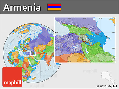 Savanna Style Location Map of Armenia, political outside, hill shading