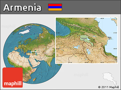 Savanna Style Location Map of Armenia, satellite outside