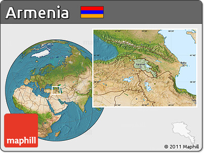 Savanna Style Location Map of Armenia, satellite outside, hill shading