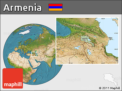 Savanna Style Location Map of Armenia, satellite outside, hill shading