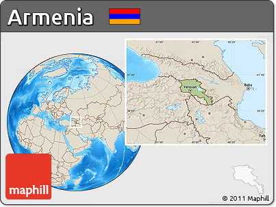 Savanna Style Location Map of Armenia, shaded relief outside