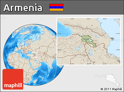Savanna Style Location Map of Armenia, shaded relief outside