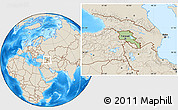 Savanna Style Location Map of Armenia, shaded relief outside