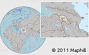 Shaded Relief Location Map of Armenia, gray outside, hill shading