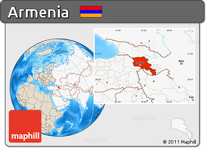 Shaded Relief Location Map of Armenia, highlighted continent