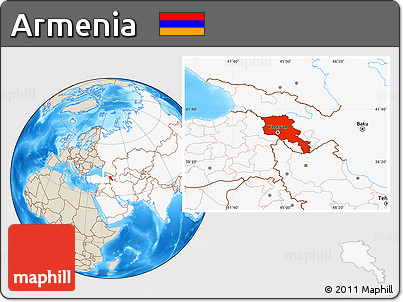 Shaded Relief Location Map of Armenia, highlighted continent