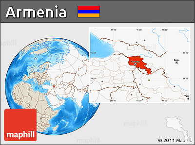 Shaded Relief Location Map of Armenia, highlighted continent