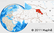 Shaded Relief Location Map of Armenia, highlighted continent
