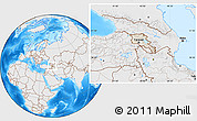 Shaded Relief Location Map of Armenia, lighten, desaturated, land only