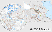 Shaded Relief Location Map of Armenia, lighten, desaturated