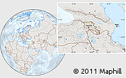 Shaded Relief Location Map of Armenia, lighten, semi-desaturated