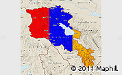 Flag Map of Armenia, shaded relief outside, flag rotated