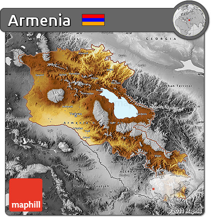 Physical Map of Armenia, desaturated