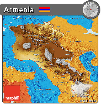 Physical Map of Armenia, political outside