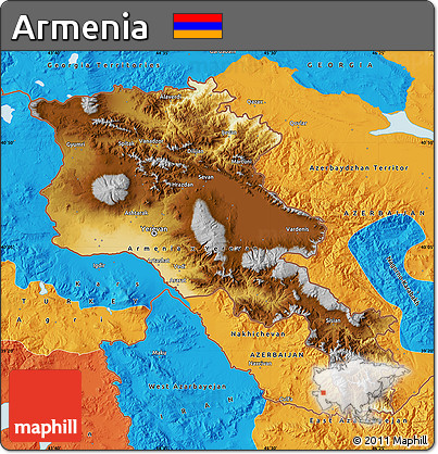 Physical Map of Armenia, political outside