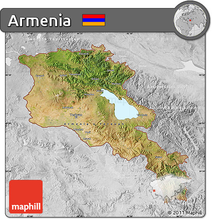 Satellite Map of Armenia, lighten, desaturated