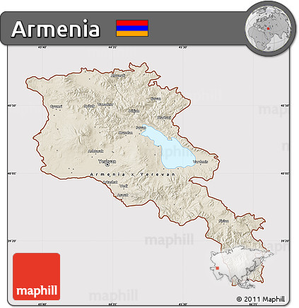 Shaded Relief Map of Armenia, cropped outside
