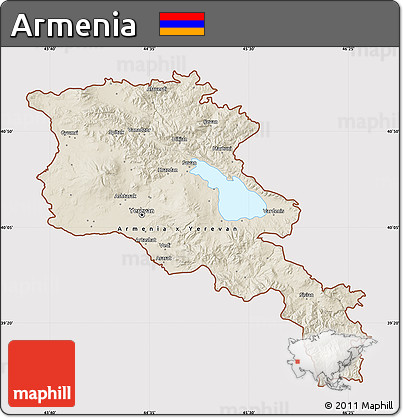 Shaded Relief Map of Armenia, cropped outside