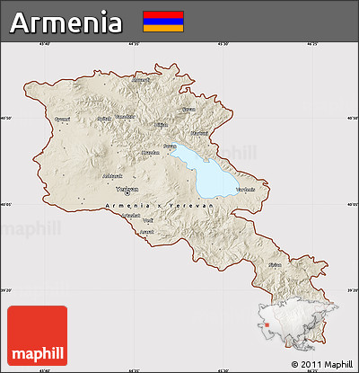 Shaded Relief Map of Armenia, cropped outside