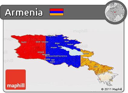 Flag Panoramic Map of Armenia, flag aligned to the middle