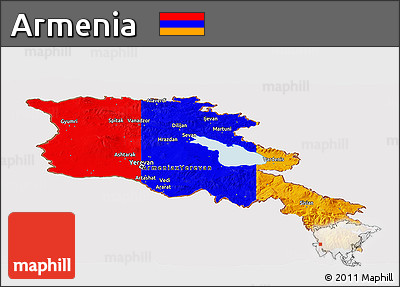 Flag Panoramic Map of Armenia, flag aligned to the middle