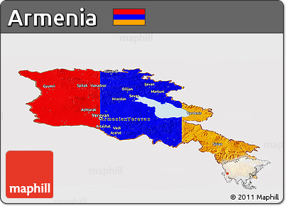 Flag Panoramic Map of Armenia, flag aligned to the middle