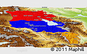 Flag Panoramic Map of Armenia, physical outside, flag centered