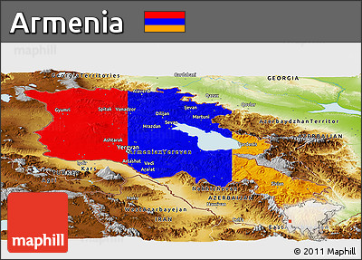 Flag Panoramic Map of Armenia, physical outside, flag rotated
