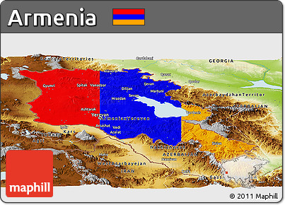 Flag Panoramic Map of Armenia, physical outside, flag rotated