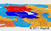 Flag Panoramic Map of Armenia, political outside, flag centered
