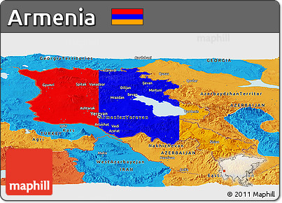Flag Panoramic Map of Armenia, political outside, flag aligned to the middle