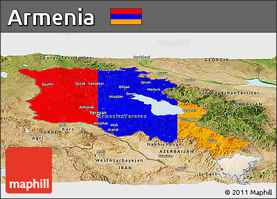 Flag Panoramic Map of Armenia, satellite outside, flag aligned to the middle