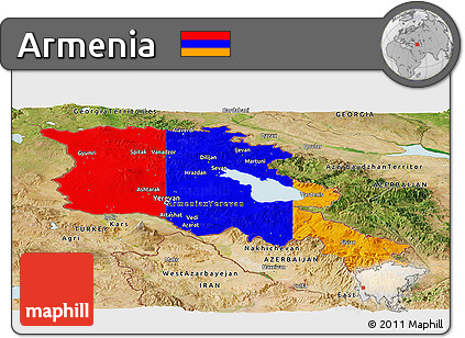 Flag Panoramic Map of Armenia, satellite outside, flag rotated