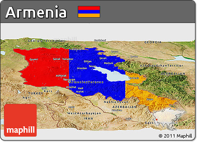 Flag Panoramic Map of Armenia, satellite outside, flag rotated