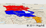 Flag Panoramic Map of Armenia, shaded relief outside, flag centered