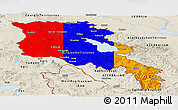 Flag Panoramic Map of Armenia, shaded relief outside, flag rotated