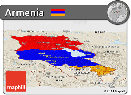 Flag Panoramic Map of Armenia, shaded relief outside