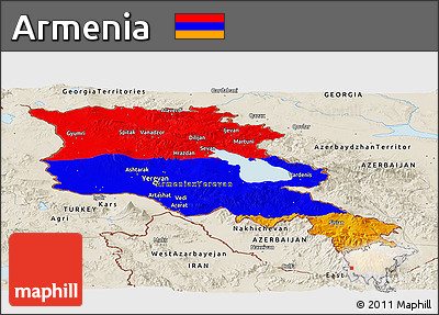 Flag Panoramic Map of Armenia, shaded relief outside