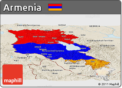 Flag Panoramic Map of Armenia, shaded relief outside
