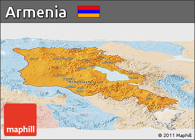 Political Panoramic Map of Armenia, lighten