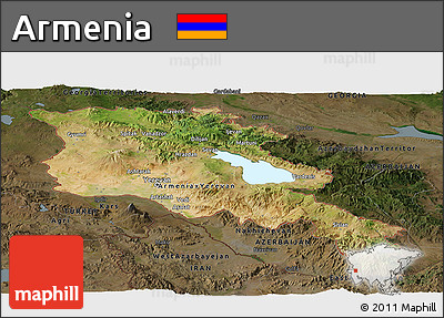Satellite Panoramic Map of Armenia, darken