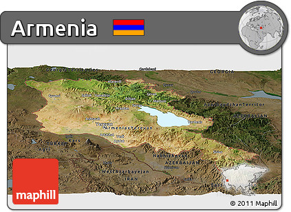 Satellite Panoramic Map of Armenia, darken
