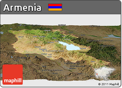 Satellite Panoramic Map of Armenia, darken