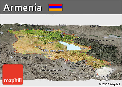 Satellite Panoramic Map of Armenia, darken, semi-desaturated