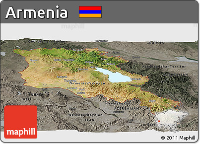 Satellite Panoramic Map of Armenia, darken, semi-desaturated