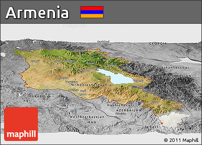 Satellite Panoramic Map of Armenia, desaturated
