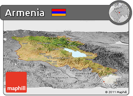 Satellite Panoramic Map of Armenia, desaturated