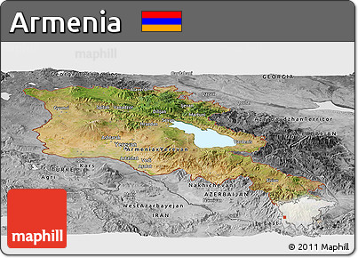 Satellite Panoramic Map of Armenia, desaturated