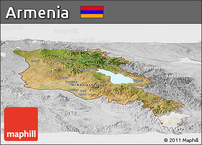 Satellite Panoramic Map of Armenia, lighten, desaturated