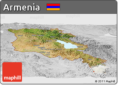 Satellite Panoramic Map of Armenia, lighten, desaturated